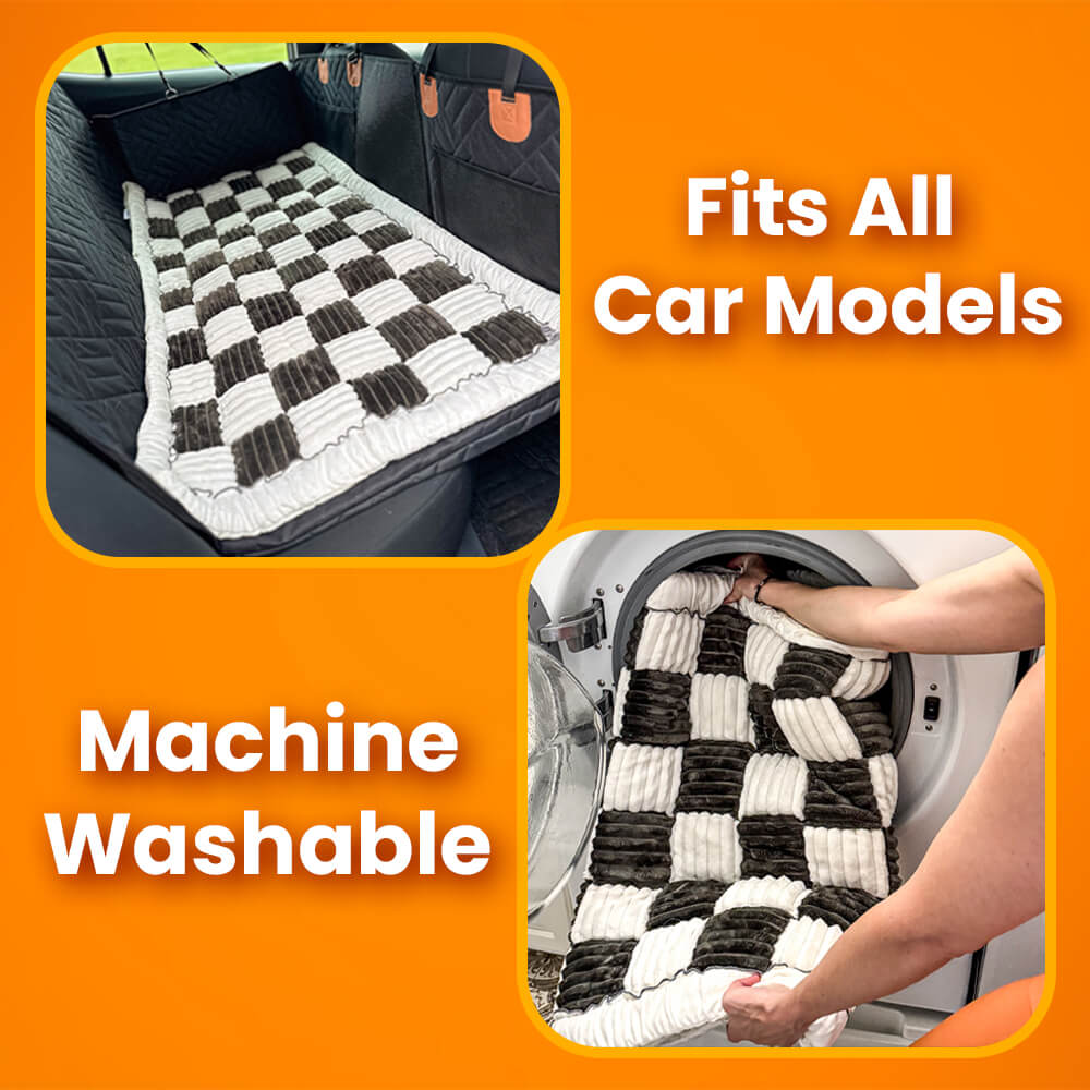 Dog car bed mat fits all car models and is machine washable