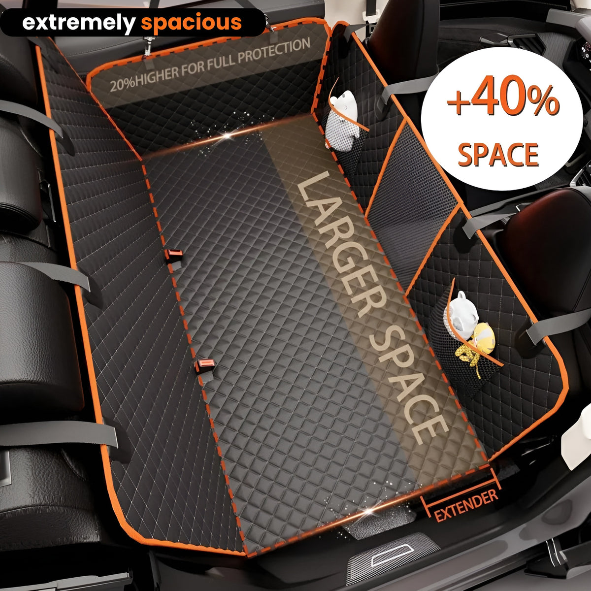 back seat cover for dogs extra large 40% more space hard bottom SUV truck - The Pupy